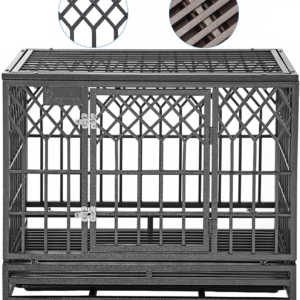 Heavy Duty Dog Cage for Large Dog Strong Metal Kennel and Crate Pet Playpen with Three Doors, Four Wheels,38 Inch,Y Shape,Silver … … …